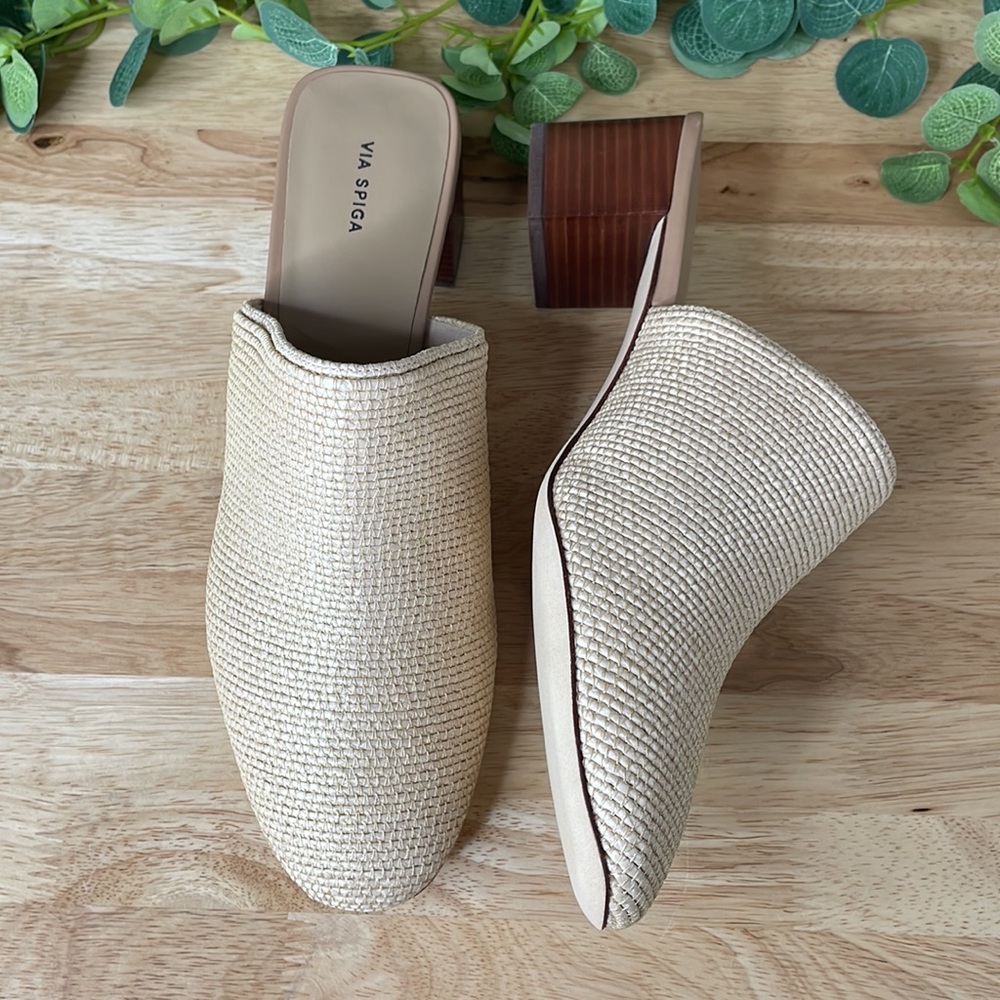 Via Spiga Mitchel 2 Woven Block Heel Mules Cream Size 10 - Picture 3 of 6